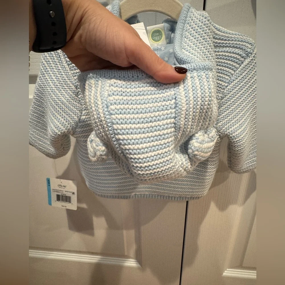 NWT Little Me Light Blue and White Striped Button Down Cardigan